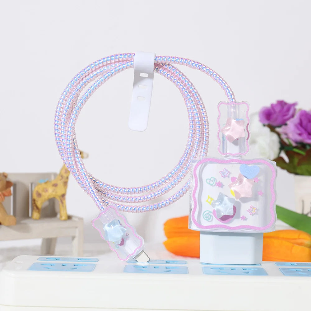 Flower Silicon Charger Case For iPhone 15 14 13 Pro Max 18 20w EU Charger Protective Cover Charger Head Sleeve Cable Protector