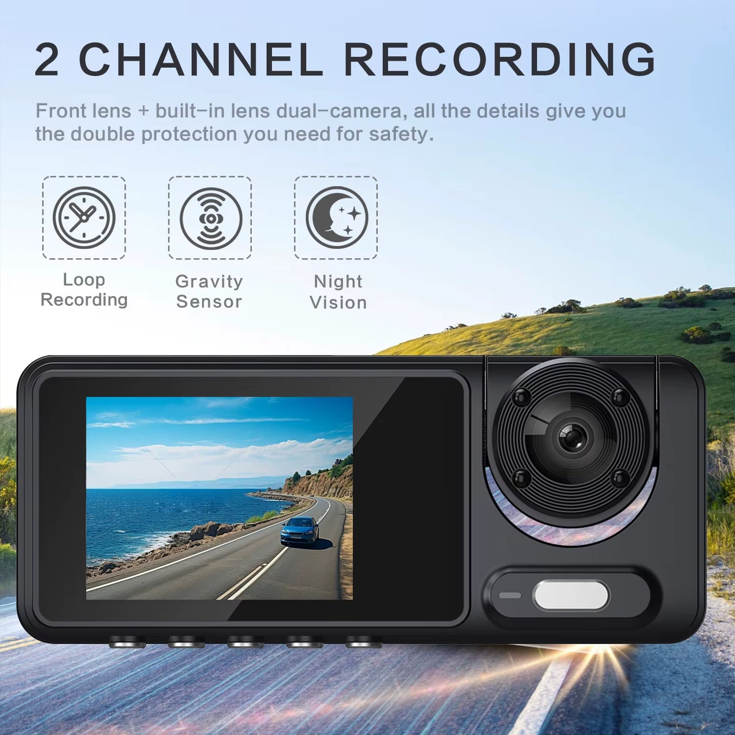 New Car 2-Recorder High-Definition Night Vision 1080P Car Driving Recorder Suction Cup 2-Lens Car Front and inside Video