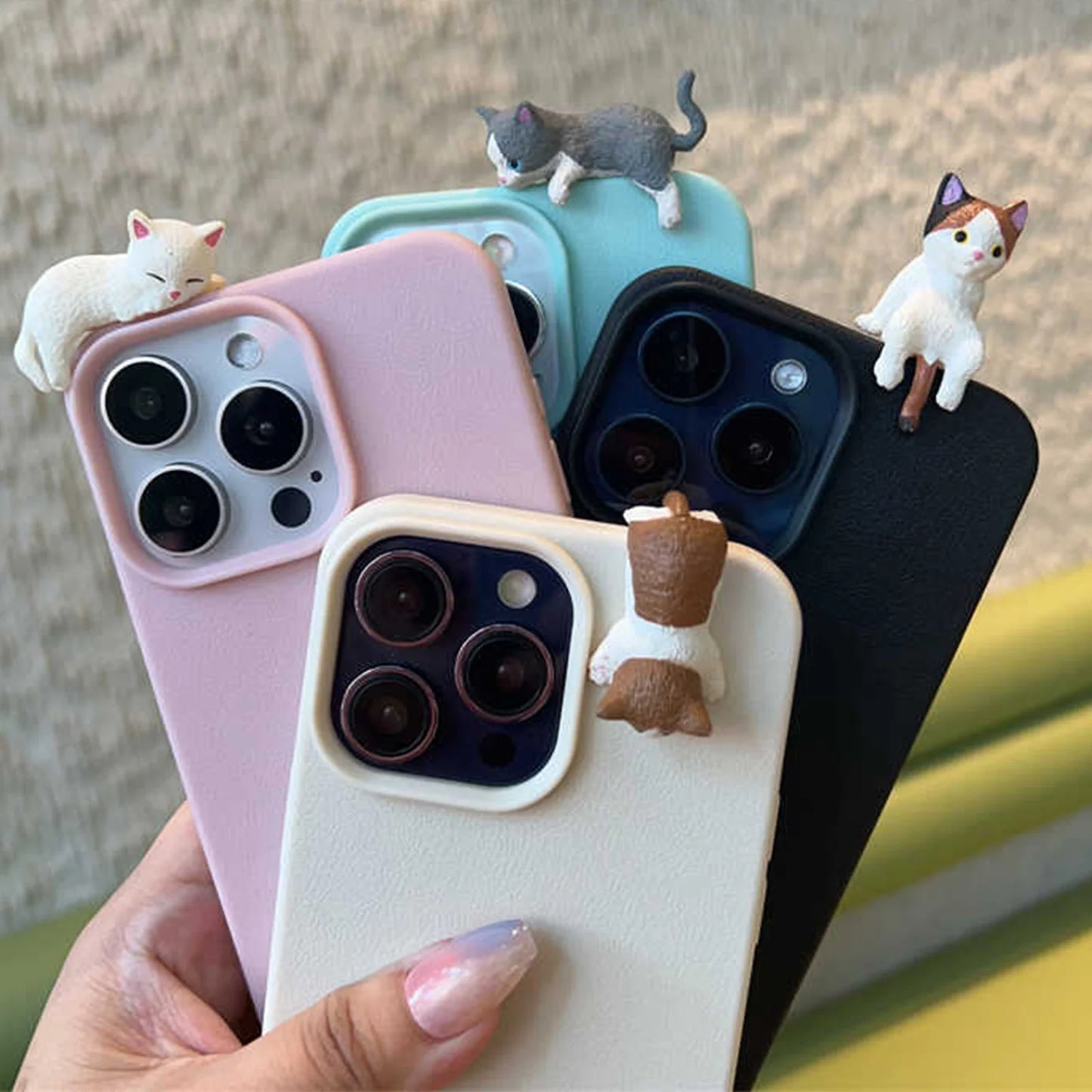 Cute And Adorable 3D Sleeping Cat And Dog Phone Case for iPhone 11 12 13 14 15 16 Pro Max + Plus Unique Anti-Fall Back Cover