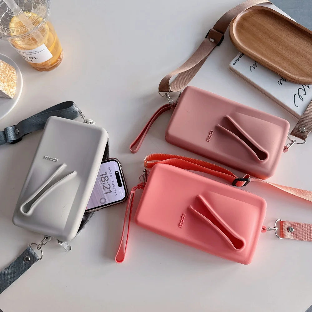 Rhode Crossbody Lanyard Cosmetic Bag Case Lipstick Phone Portable Organizer Wrist Strap For iPhone 16 15 14 13 12 Pro Max Cover