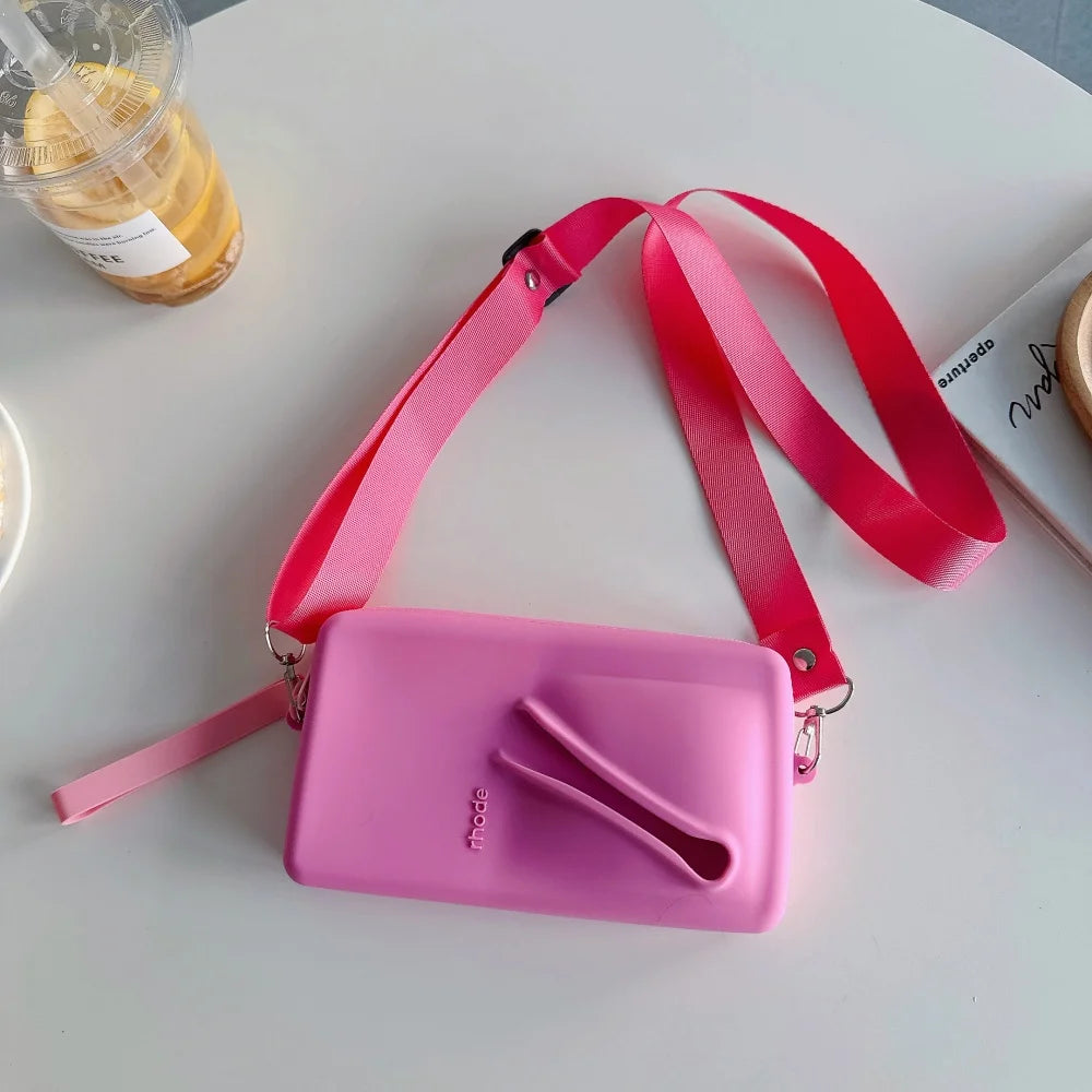 Rhode Crossbody Lanyard Cosmetic Bag Case Lipstick Phone Portable Organizer Wrist Strap For iPhone 16 15 14 13 12 Pro Max Cover