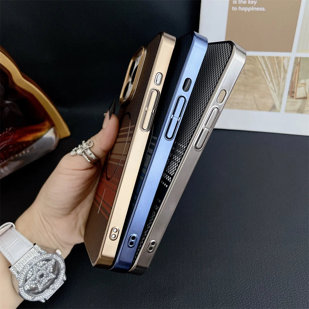 Luxury For Magsafe Gradient Kevlar Carbon Fiber Phone Case For iPhone 16 15 14 13 Pro Max Wireless Charge Colorful Back Cover