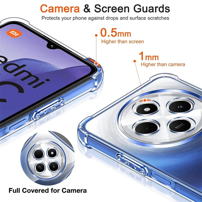Shockproof Phone Case For Xiaomi Redmi 14C 12C 12 9C 9 9A Soft Clear Silicone Cases Redmi 13C 10C 10A 10 4G 5G A3 Turbo 3 Cover