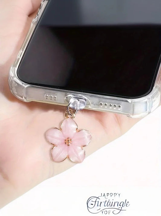 Sakura Flowers Phone Dust Plug Accessories Decoration Hanging Pendant For IPhone For Type-C Charging Port