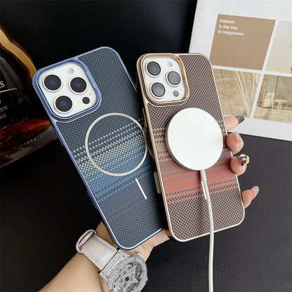 Luxury For Magsafe Gradient Kevlar Carbon Fiber Phone Case For iPhone 16 15 14 13 Pro Max Wireless Charge Colorful Back Cover