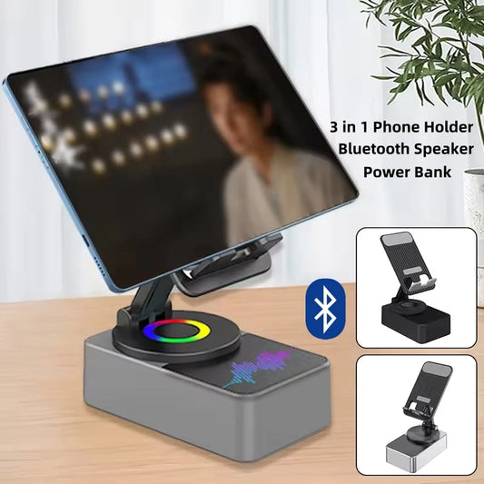 3 in 1 Phone Holder Collapsible Speaker Bluetooth Sound Box Portable 360 Degree Rotation Stand Power Bank for iPad Cell Phone