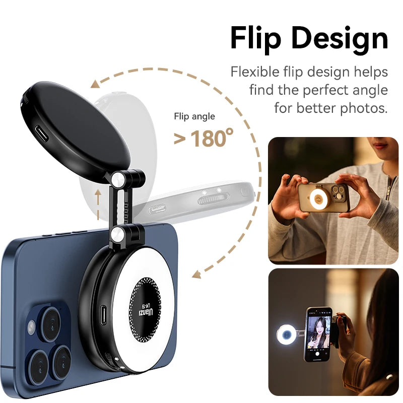 Ulanzi LM19 MagSafe Light Portable Selfie Light for iPhone 16 15 14 13 12 Pro Max Fill Light Phone Stand for Selfie Video Vlog